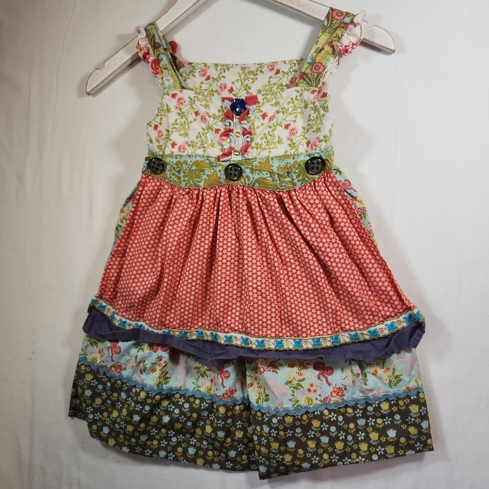 Matilda Jane Serendipity Girls Size 6 Floral Mixed Media Tiered Knot Dress